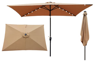 Rectangular 10' Patio Solar LED Lighted Outdoor Market Umbrella, Brown