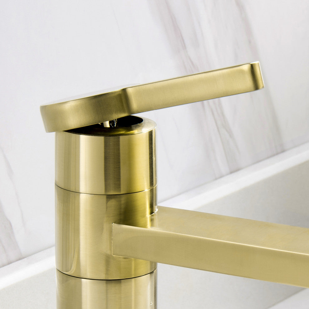 Deck Mounted Single Lever Handle Bathroom Sink Faucet, Brushed Gold
