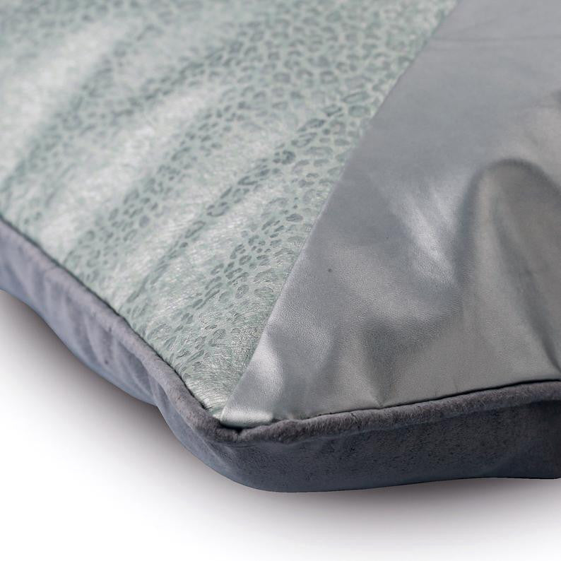 Patchwork Silver Faux Leather & Suede 14"x14" Pillow Cover, Silver Safari