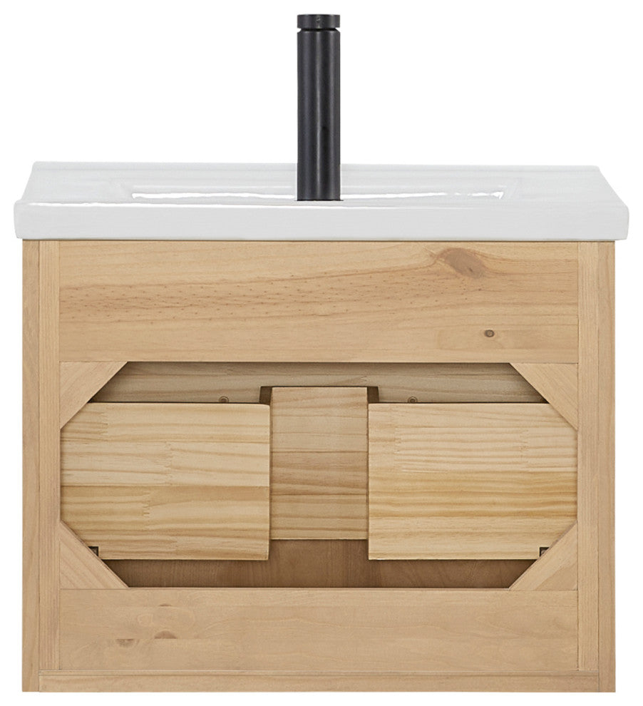 Manila Floating Vanity with Ceramic Basin Top without Mirror, Washed Ash Grey, 24", Single Vanity