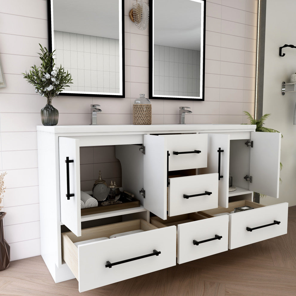 Victoria 60" Solid Wood Bath Vanity, Double Sink, Glossy White
