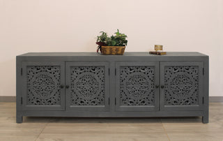 Waverly Solid Wood Media Cabinet With 4 Doors and Gray Finish