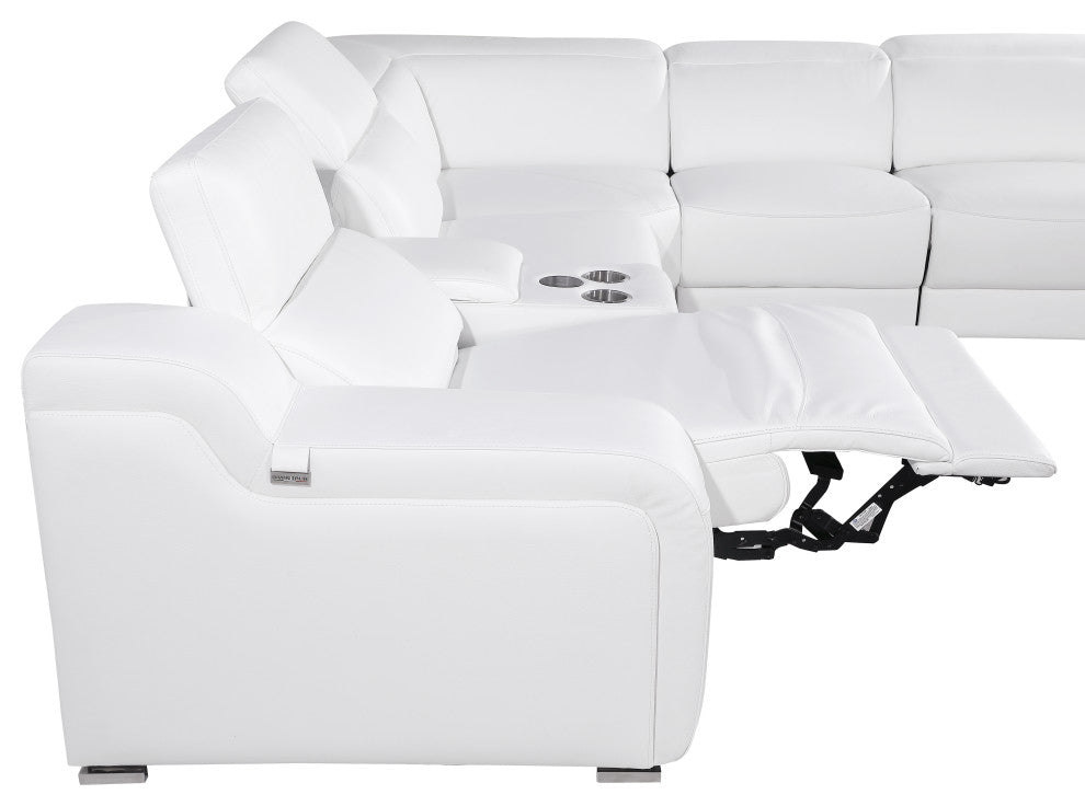 Marco-7-Piece, 3-Power Reclining Italian Leather Sectional, White