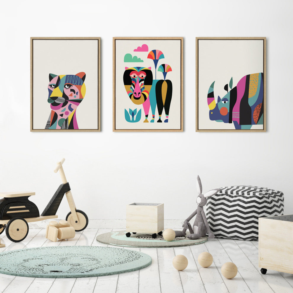 Sylvie Baboon Framed Canvas by Rachel Lee, Natural 18x24