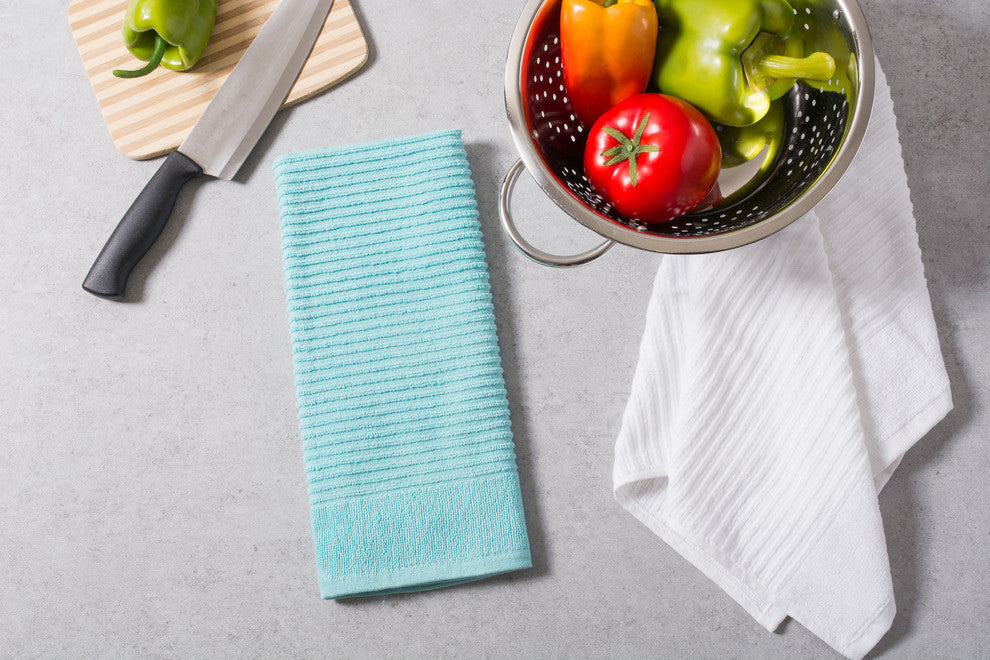 DII Assorted Aqua Ribbed Terry Dishtowel, Set of 4