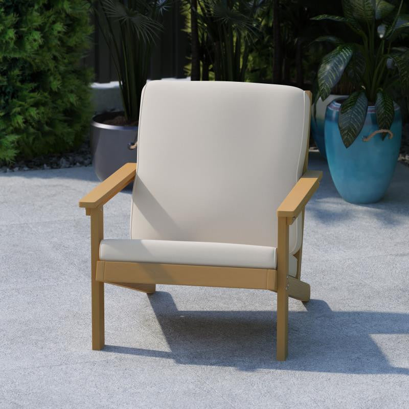 Charlestown All-Weather Poly Resin Wood Adirondack Club Chair with Cushions, Nat