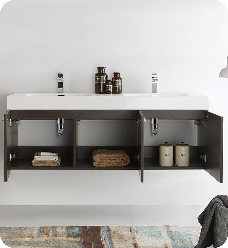 Fresca Vista 60" Gray Oak Double Sink Bathroom Vanity