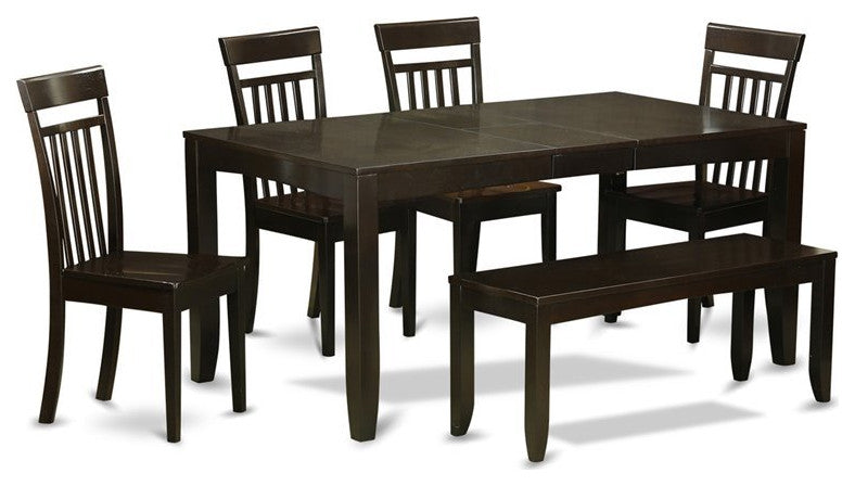 6-Piece Dining Room Set With Bench-Table With Leaf And 4 Chairs Plus Bench