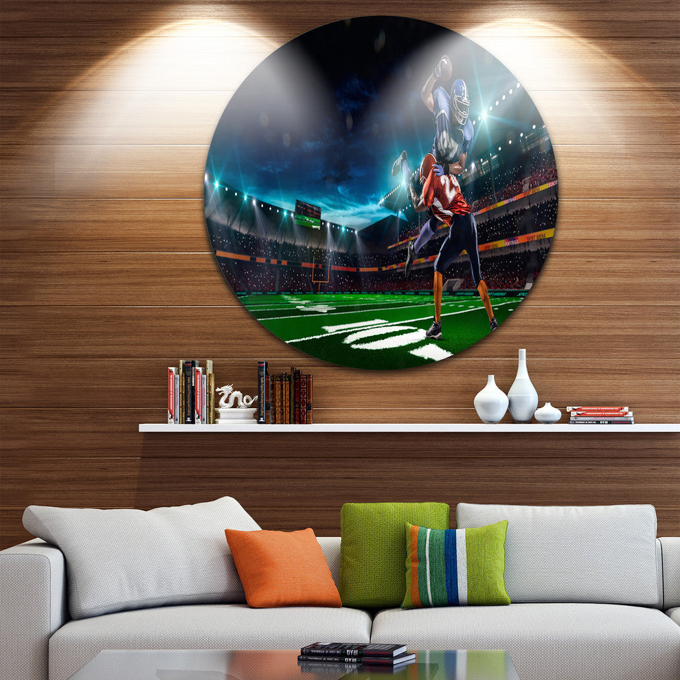 American Football Player, Sports Digital Art Round Metal Wall Art, 36"
