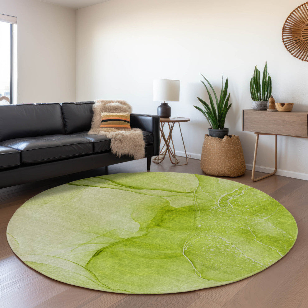 Premium Machine Washable Mayfield AMF507 Green 8' x 8' Round Rug