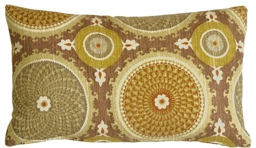 Bohemian Medallion Throw Pillow, Mauve and Gold, 12"x20"