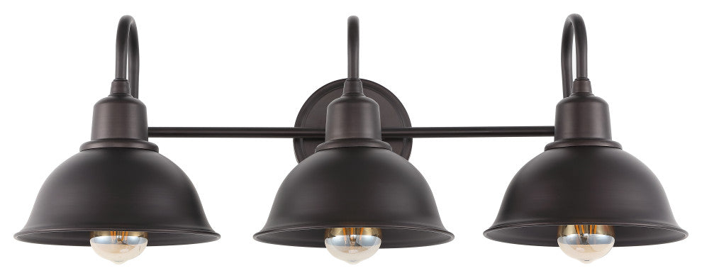 Frisco Farmhouse Industrial Iron LED Vanity, Oil Rubbed Bronze, 3-Light