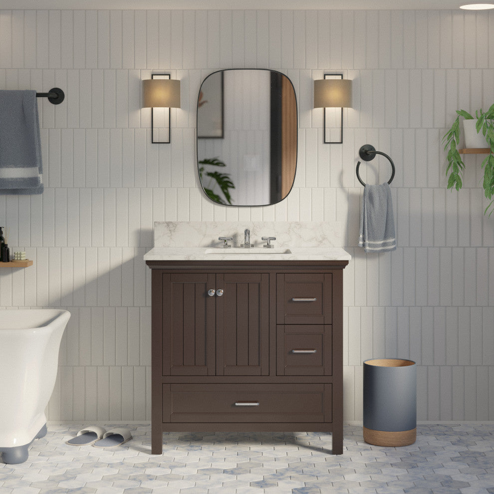 Paige 36" Bathroom Vanity, Chocolate, Carrara Marble