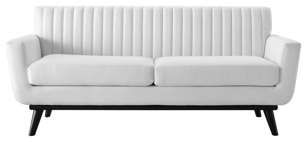 Tufted Loveseat Sofa, Fabric, White, Modern, Living Lounge Hotel Hospitality