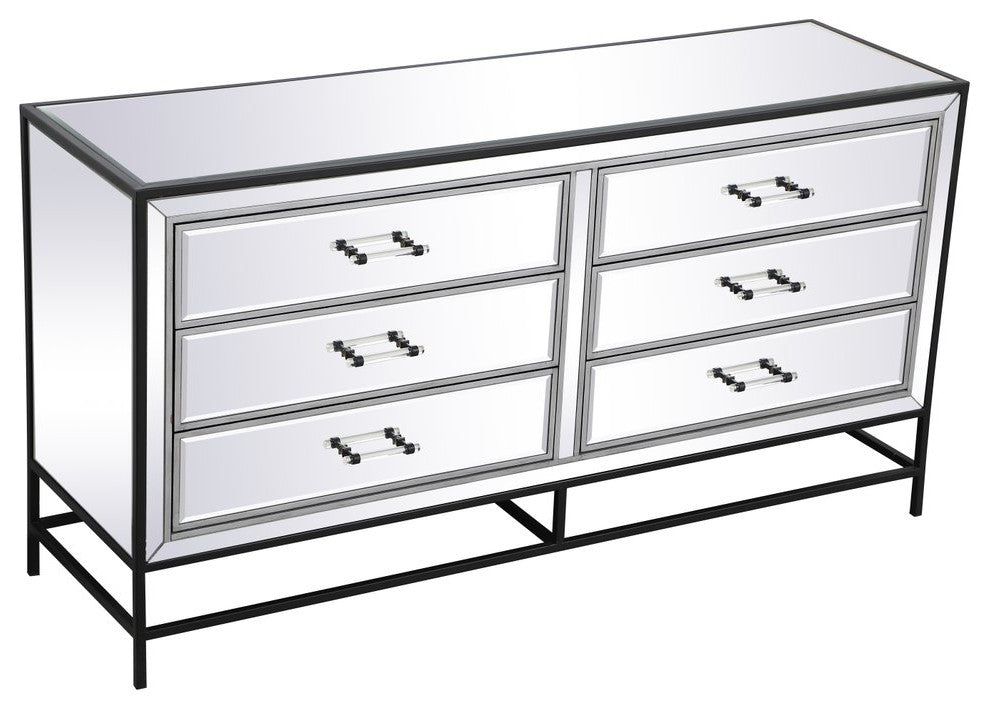 Bailee 60" Mirrored 6-Drawer Chest, Black