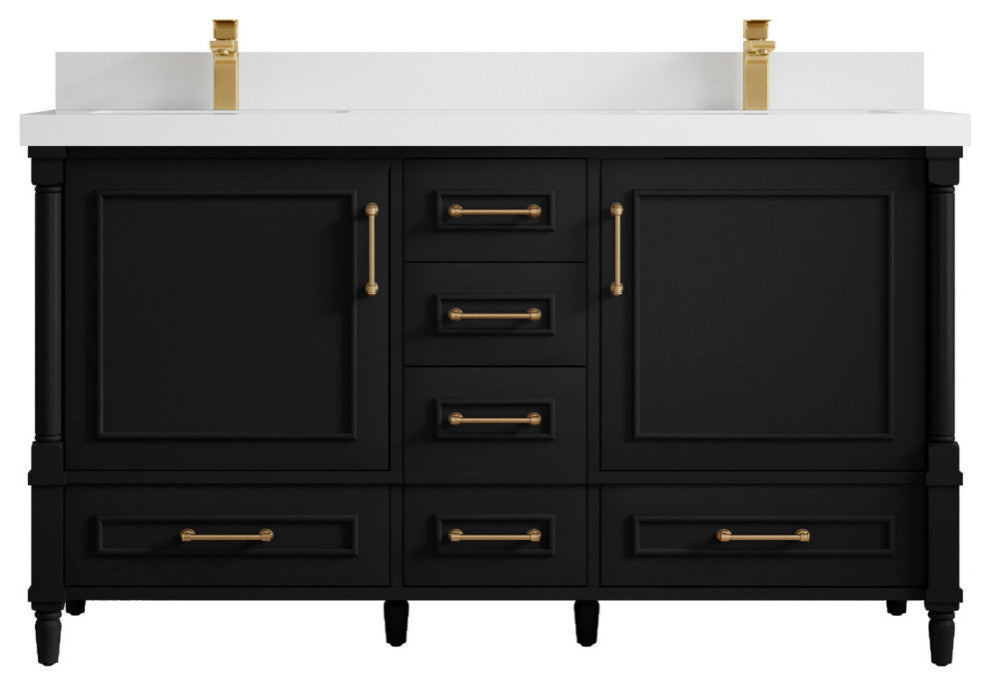 Aberdeen 60 Double Bathroom Vanity in Black 2" White Quartz