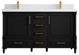 Aberdeen 60 Double Bathroom Vanity in Black 2" White Quartz
