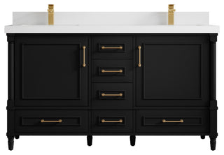 Aberdeen 60 Double Bathroom Vanity in Black 2" White Quartz