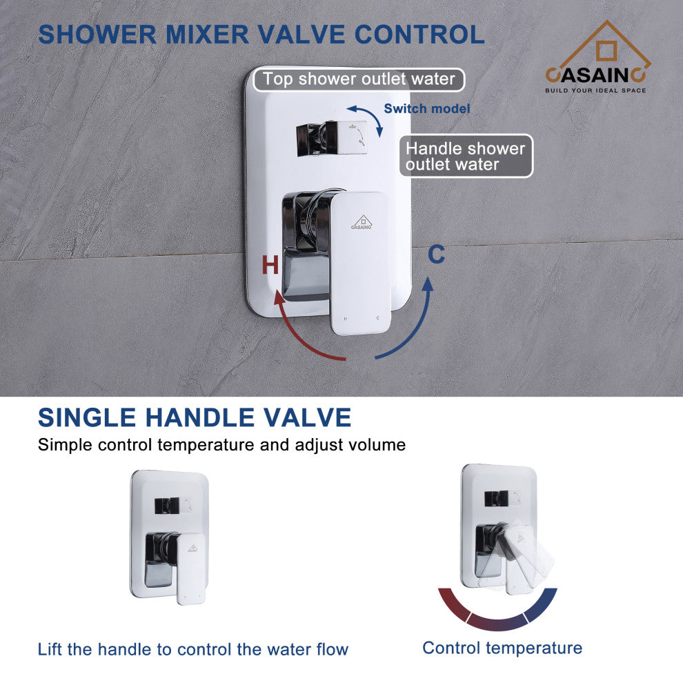 Brushed Nickel Wall Mounted  Shower Faucet Waterfall Shower Bar System, Chrome