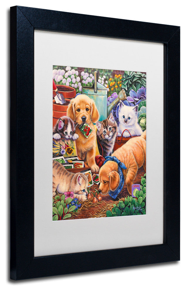 Jenny Newland 'Helpful Garden Paws' Matted Framed Art, 14x11