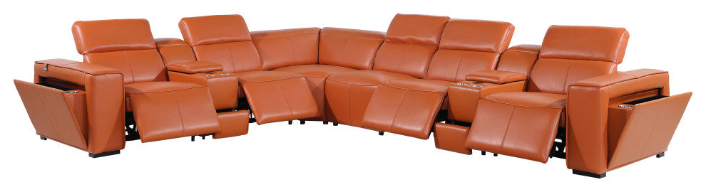Niccolo Italian Leather 8-Piece L-Shaped Power Reclining Sectional, Camel