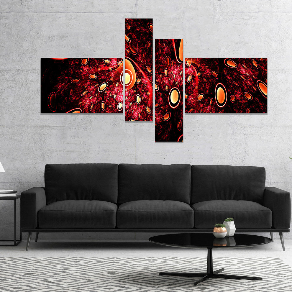 Red 3D Surreal Abstract Design, Abstract Canvas Art Print, 60"x32", 4 panels