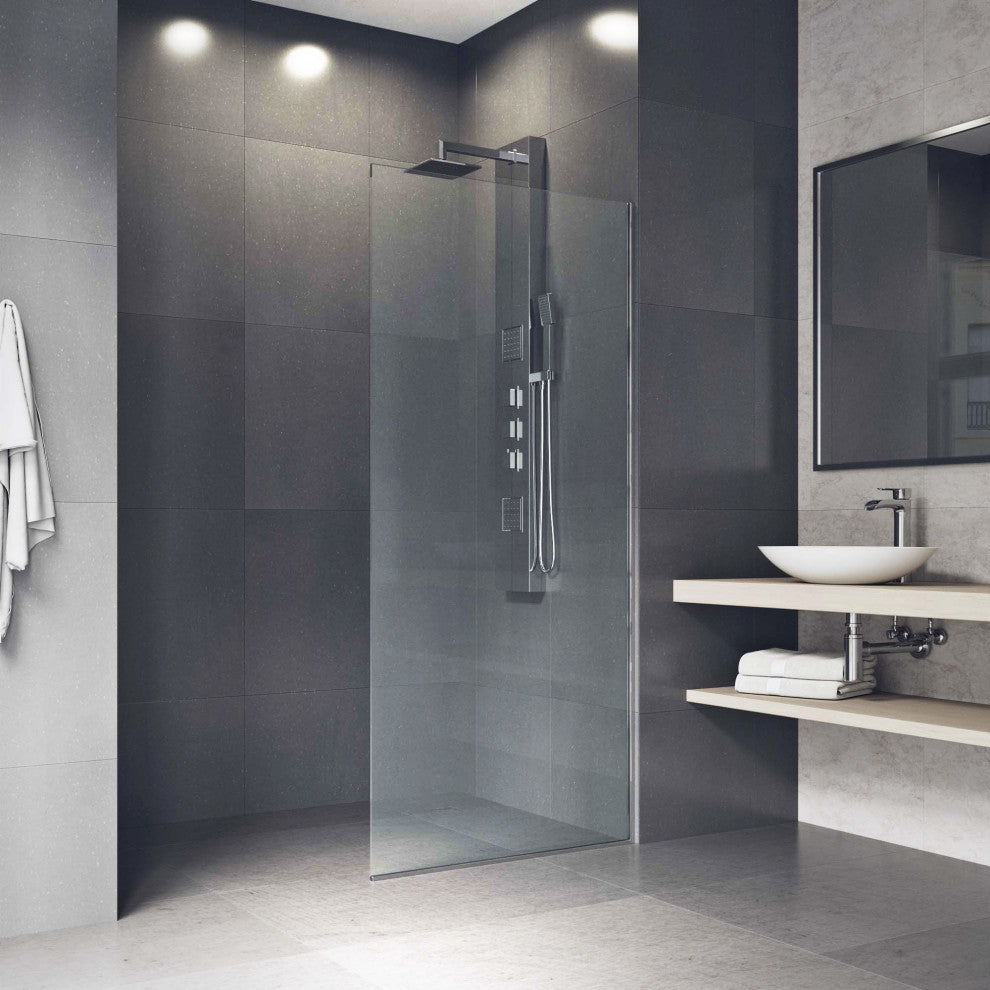 VIGO Zenith Frameless Fixed, Chrome, Shower Screen, 34" W X 74" H, Clear Glass