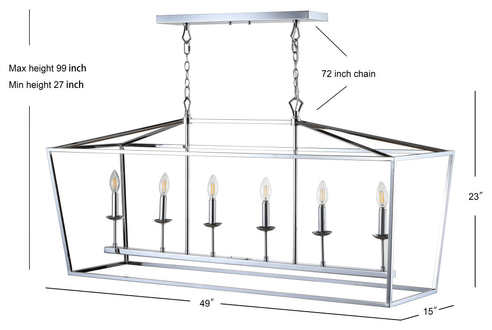 Pagoda Lantern Metal LED Pendant, Chrome, Width: 49"