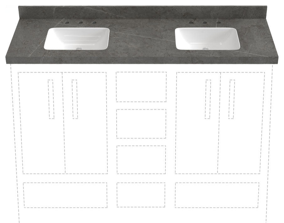 73 in. Engineered Composite White Rectangular Double Sink Vanity Top, Armani Gray