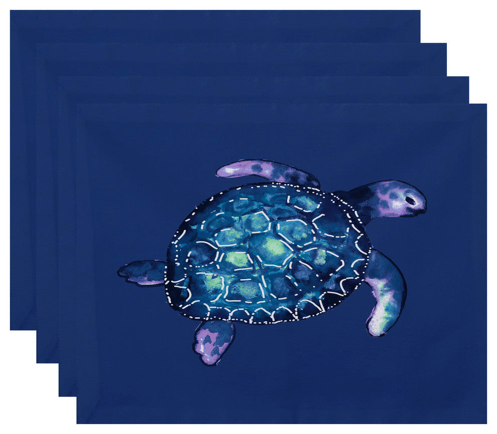 18"x14" Sea Turtle, Animal Print Placemat, Set of 4, Blue