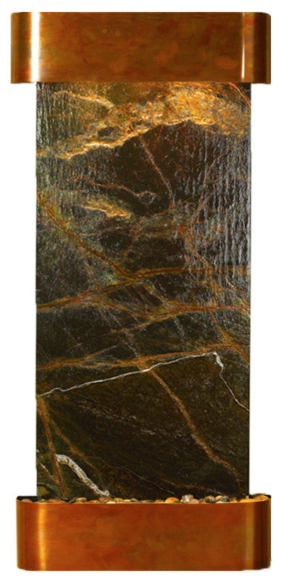 Cascade Springs Water Fountain, Green Marble, Rustic Copper, Round