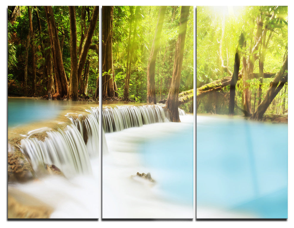 "Waterfall of Huai Mae Kamin" Metal Wall Art, 3 Panels, 36"x28"