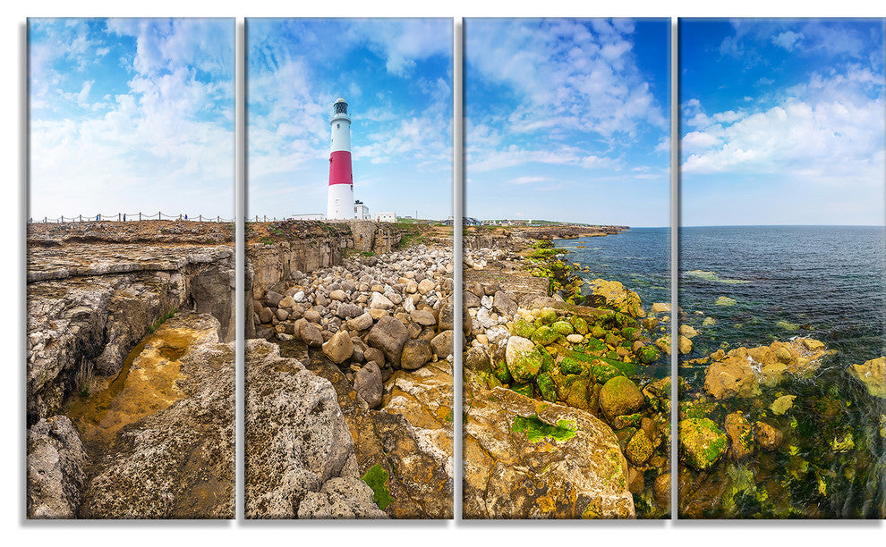 Portland Bill Lighthouse, Landscape Canvas Wall Art, 48"x28", 4 Panels