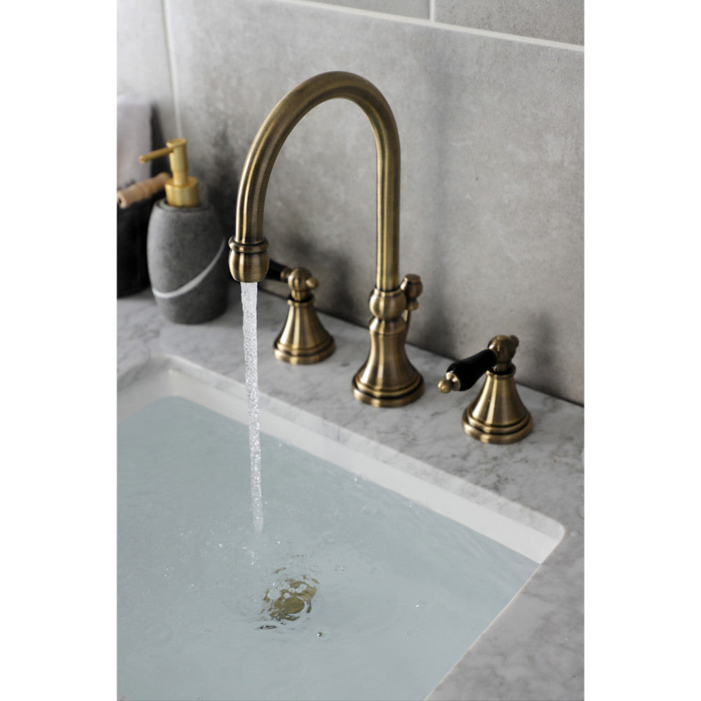 KS2983PKL Widespread Bathroom Faucet With Brass Pop-Up, Antique Brass