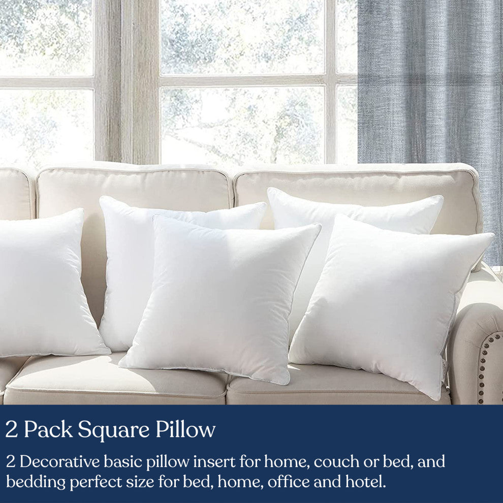 Delara Organic Cotton Pillow Insert, White Duck Feather, Set of 2, 20"x20"