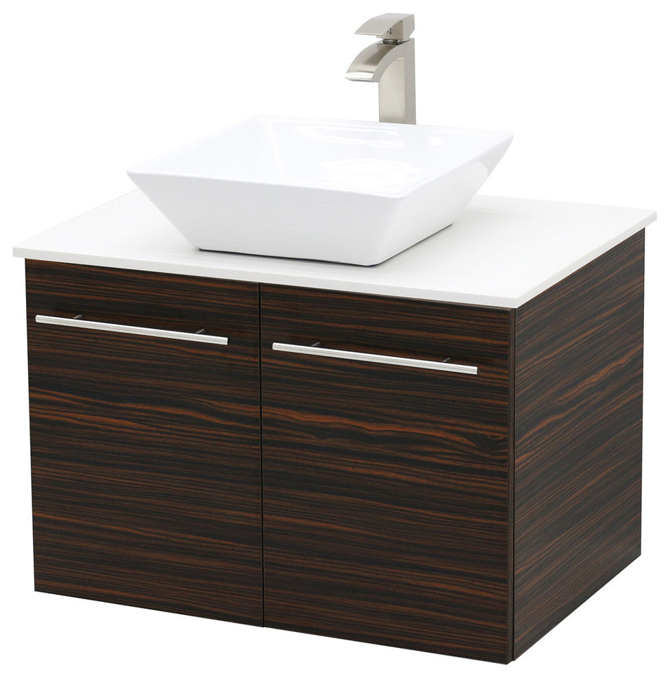 36" Wall Mount Vanity, White Stone Countertop, Ebony