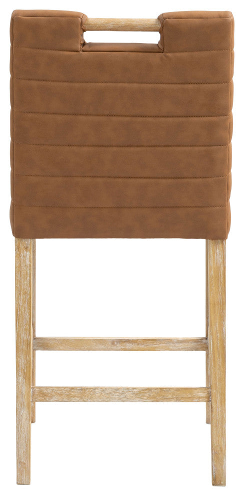 Aimee Upholstered Counter Stool, Cognac, Vegan Leather, Natural Oak Finish