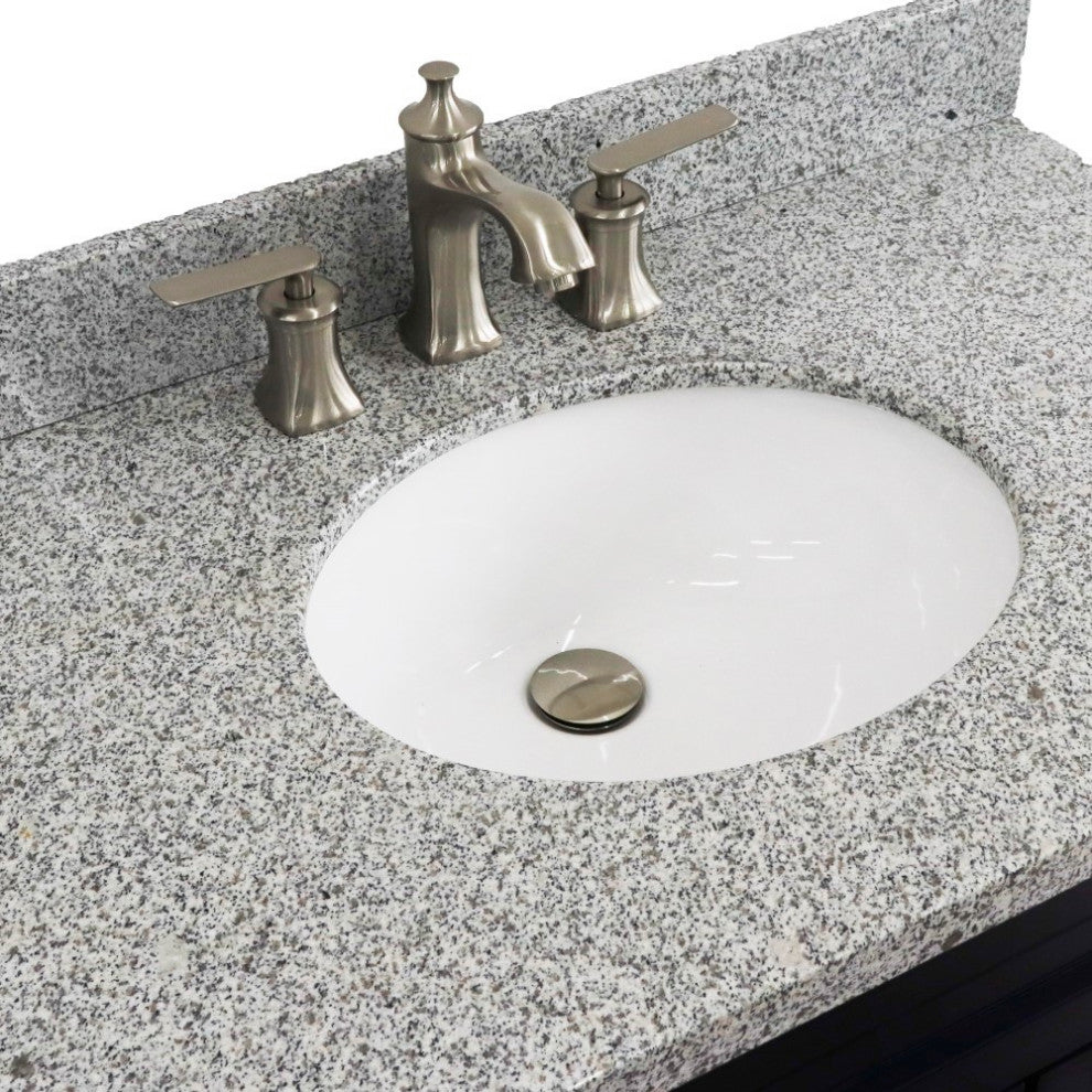 37" Single Sink Vanity, Blue Finish With Gray Granite