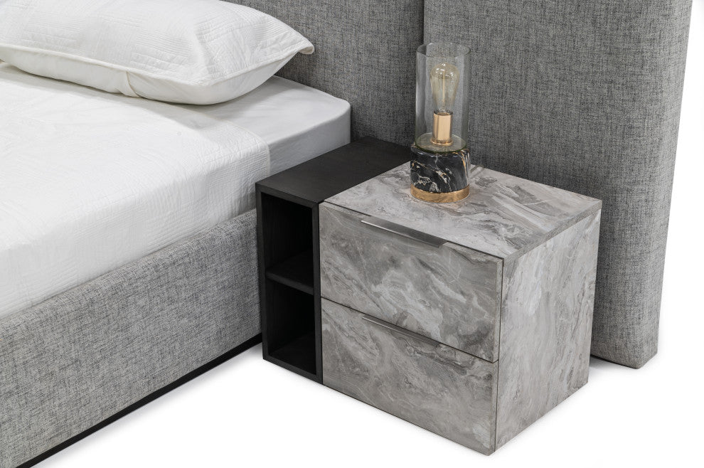 Nova Domus Maranello Gray Bed and 2 Nightstands, Queen