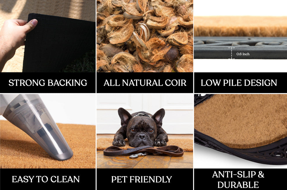 A1HC Natural Coir & Rubber Doormat, 24x39, Thick Durable Doormats for Outdoor
