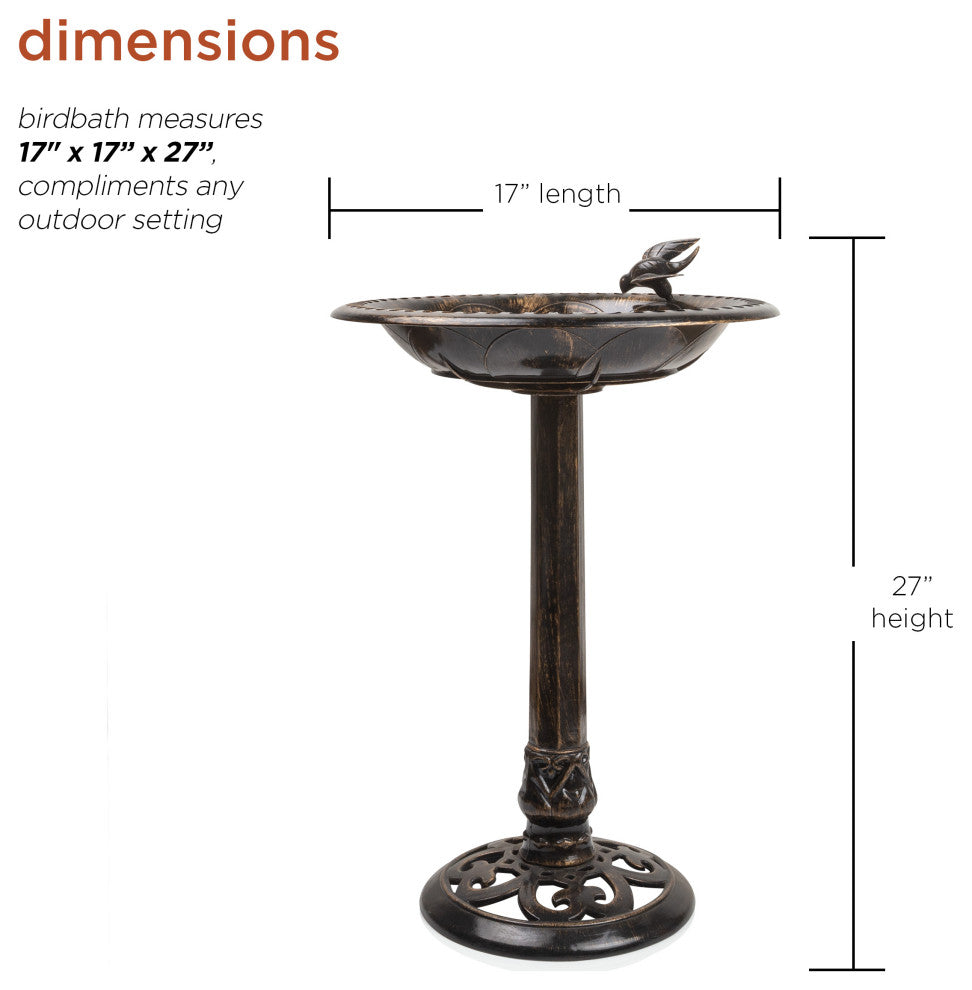 27" Tall Outdoor Antique Style Bronze Birdbath Bowl with Bird Figurine