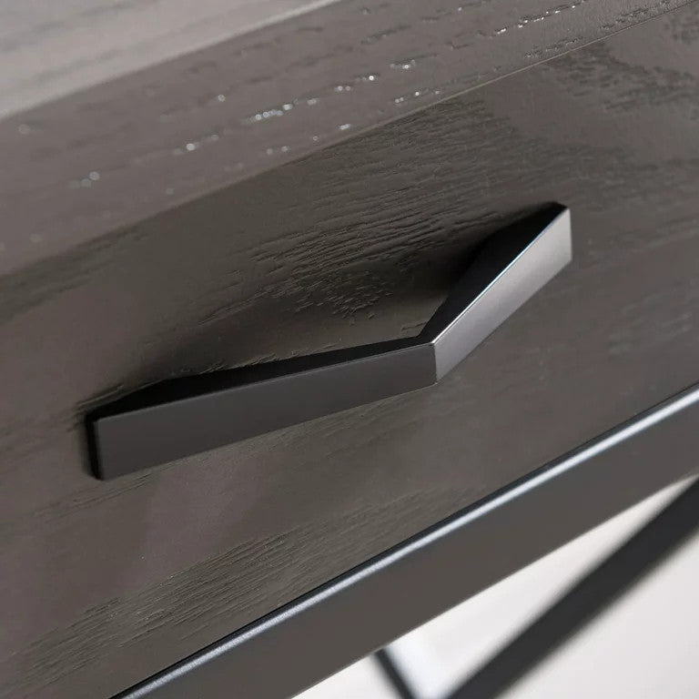 Transitional Desk, X Matte Black Sides & Drawer With Drop Down Front, Smoke Gray