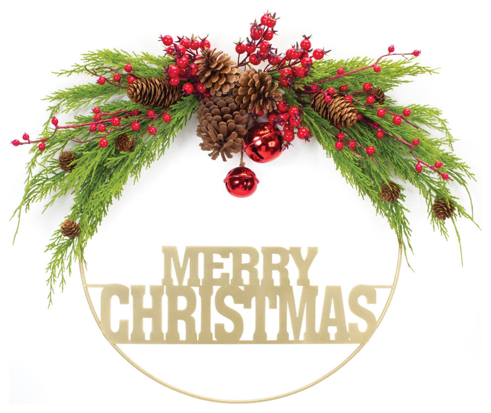 Merry Christmas Pine Half Wreath 21"D