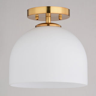Shelby 9.25" W Gold Brass Semi Flush Mount Ceiling Light White Glass