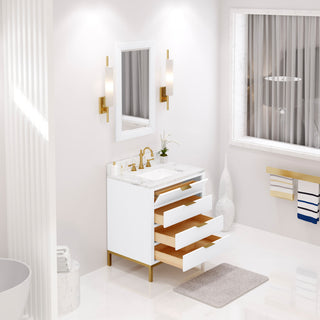 Bristol 30" Marble Countertop Vanity, Pure White With Mirrors