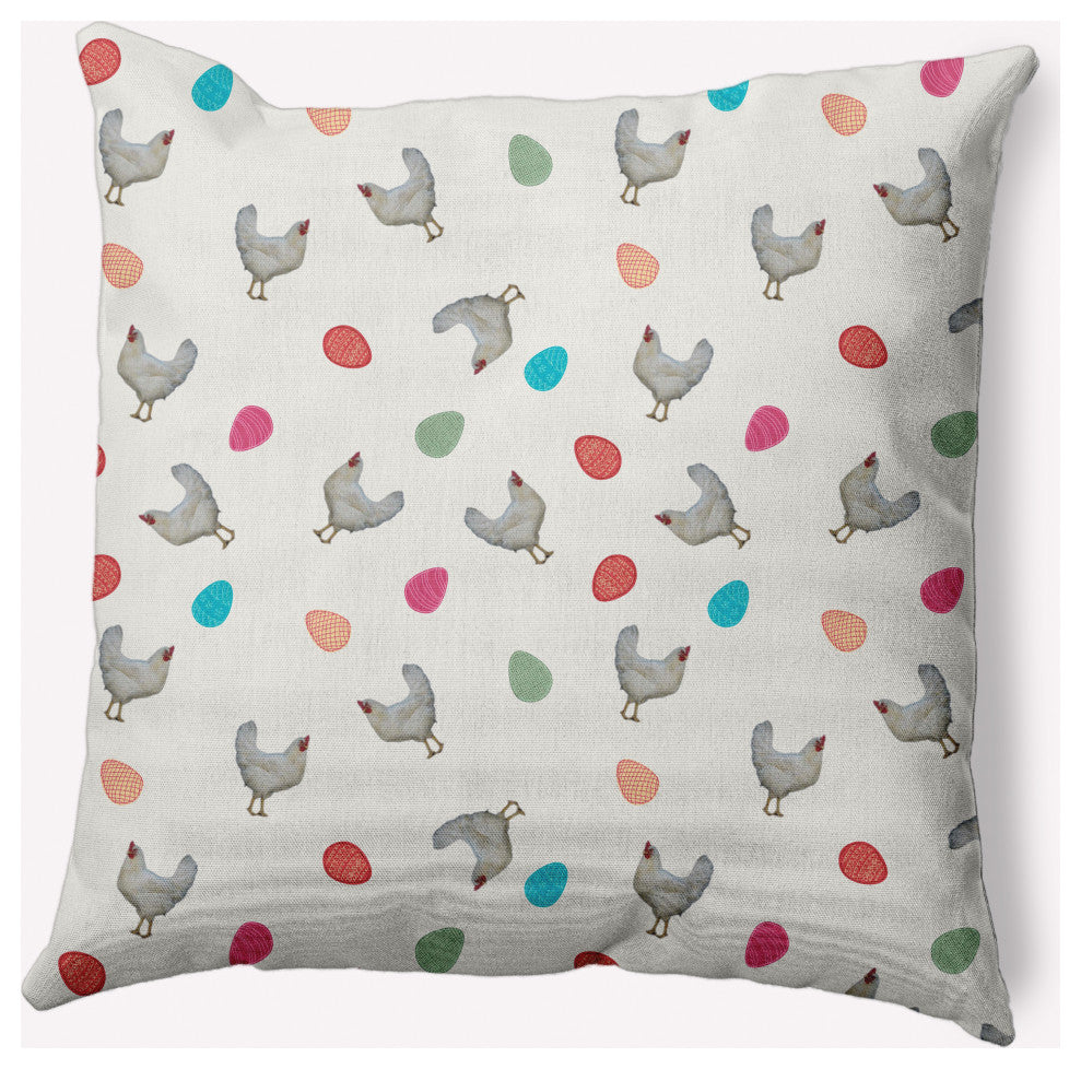 Chickens and Eggs Easter Indoor/Outdoor Throw Pillow, Whisper White, 18x18"