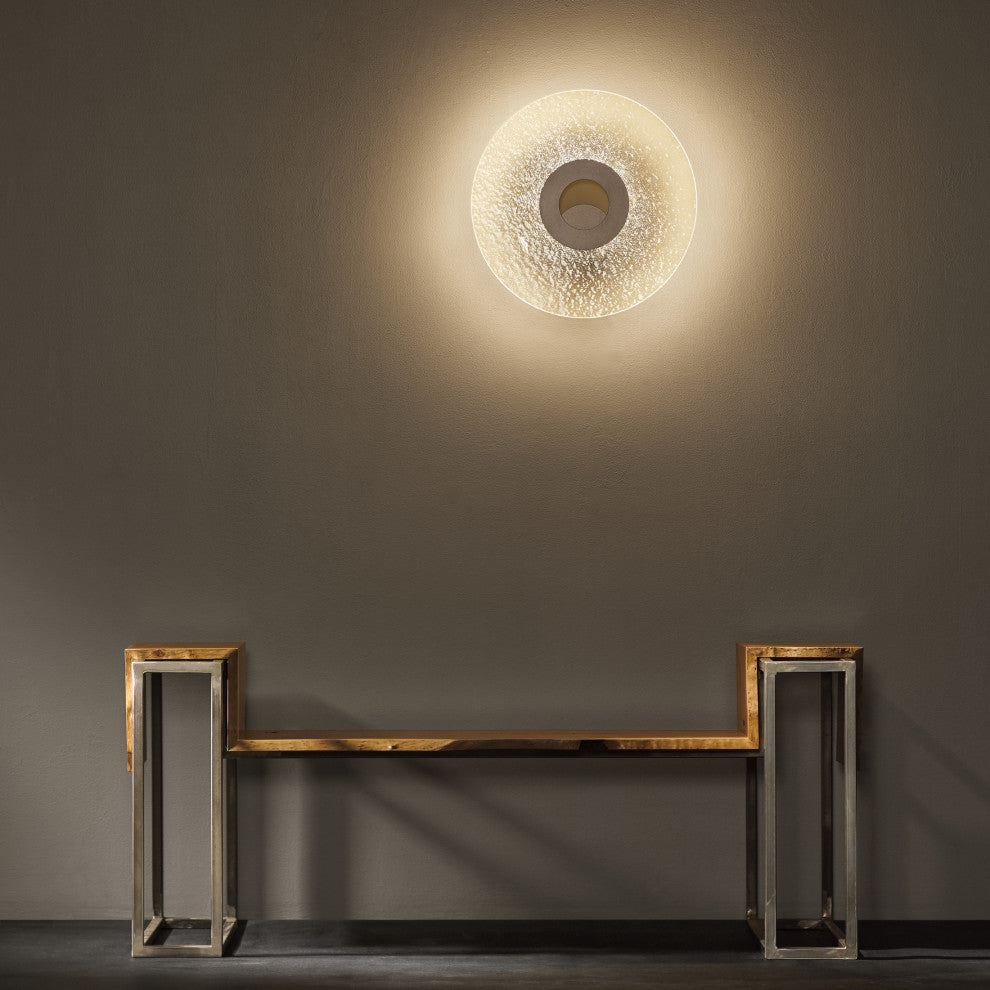 Orbit LED Sconce, Soft Gold Finish, 21" Clear Textured Glass