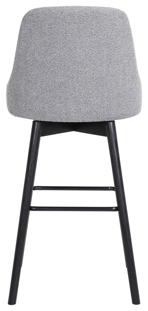 Sicily 26" Swivel Black Wood Counter Stool in Light Gray Fabric, 30
