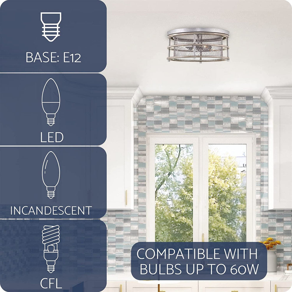 4 Light Wire Mesh Ceiling Lamp, Farmhouse, Flush Mount