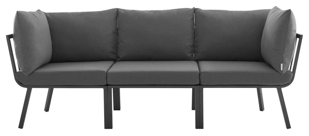 Riverside 3 Piece Outdoor Patio Aluminum Sectional Sofa Set - Gray Charcoal